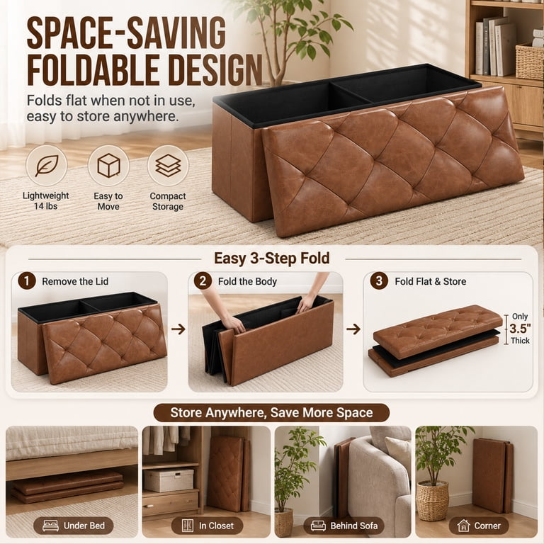 Nnovaroom 43 In Storage Ottoman Bench, Brown photo 4