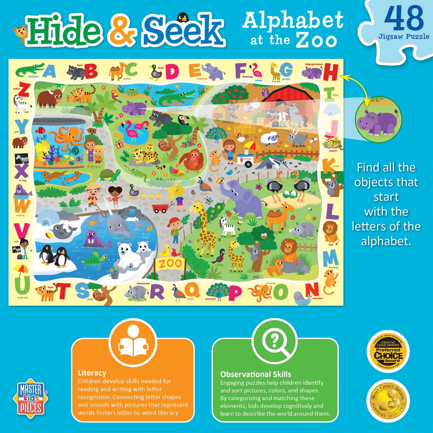 М.A.T CHASE＆Bait Puzzle PZT-508LS MasterPieces Kids Jigsaw Puzzle, Alphabet at the Zoo, 48 Pieces