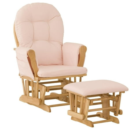 Stork Craft Custom Hoop Glider & Ottoman-Color:Pink Cushions,Finish:Natural Finish