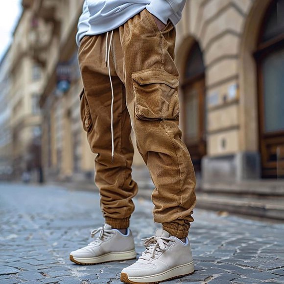 Men's Cargo Pants Retro Loose Fit Windproof Workwear Trousers for Outdoor Hiking Casual Comfort and Daily Activities