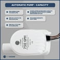 thumbnail image 5 of Five Oceans 750 GPH / 2839 LPH Automatic Bilge Pump, 12-Volts, 3/4-Inch (19mm) Interior Diameter Hose, 41-Inch 18-Gauge Wire - FO3760, 5 of 10