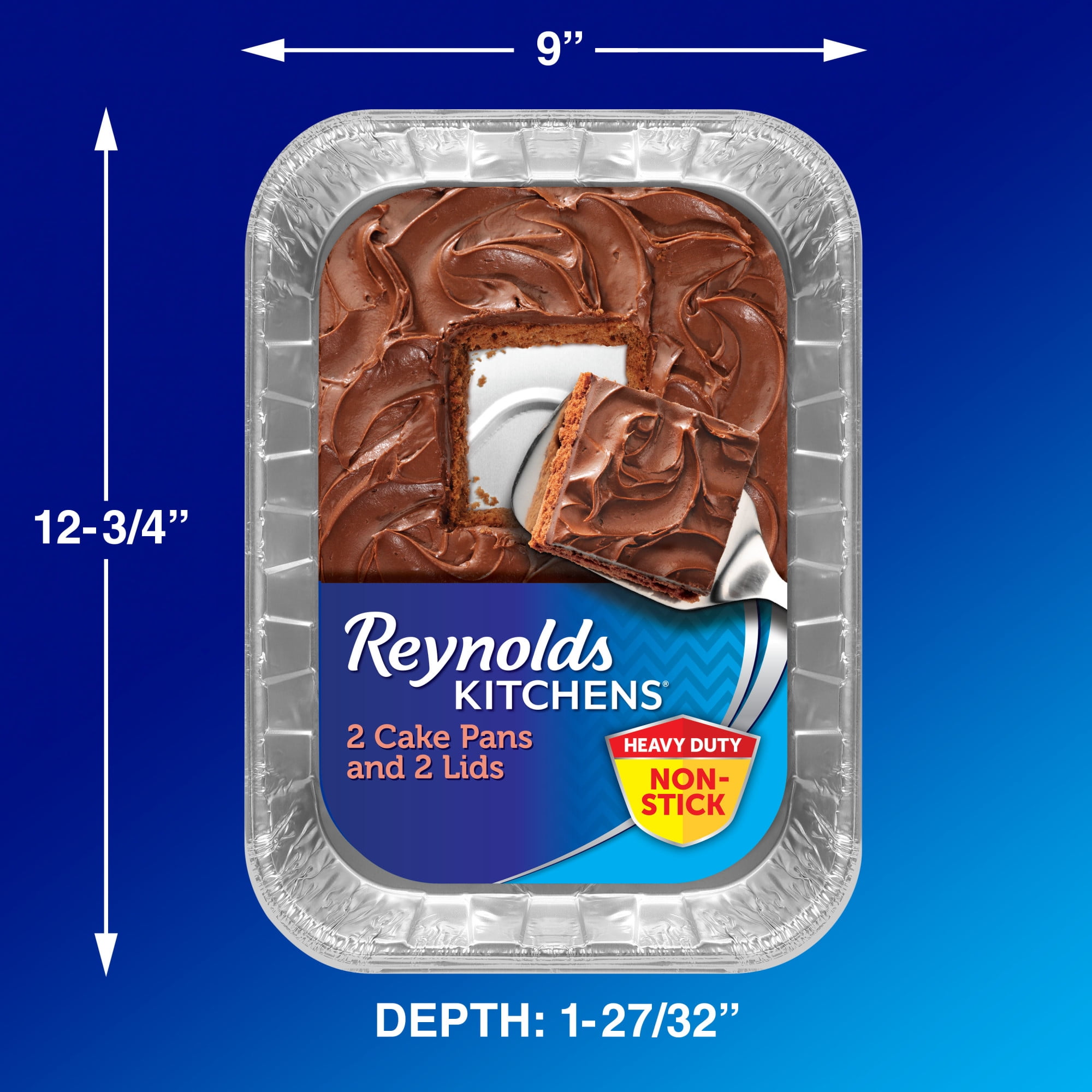 Reynolds Kitchens Non-Stick Disposable Aluminum Baking Pans with Lids, Blue, 13 x 9 in., 2 Count