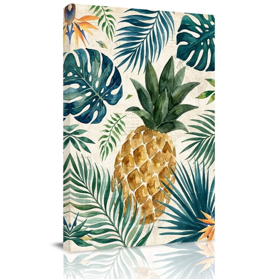 Gold Pineapple Canvas Wall Art for Living Room, Monstera Leaves Tropical Botanical Summer Poster Print Painting for Bedroom Office Home Decoration Wall Pictures Prepare To Hang 16"x24"