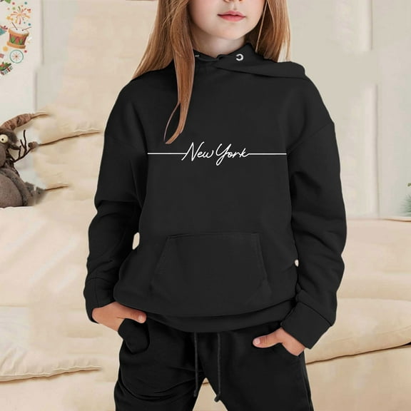 JIAYUE Kids Outfit Sets Girls Fashion Long Sleeved Letter Print Hooded Top Sweater Pants For Child Casual Clothing