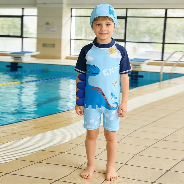 Boys Swimwear Long Sleeve with Hood for Kids Sun Rash Guard Streamlined Comfort and Adorable Dino Design