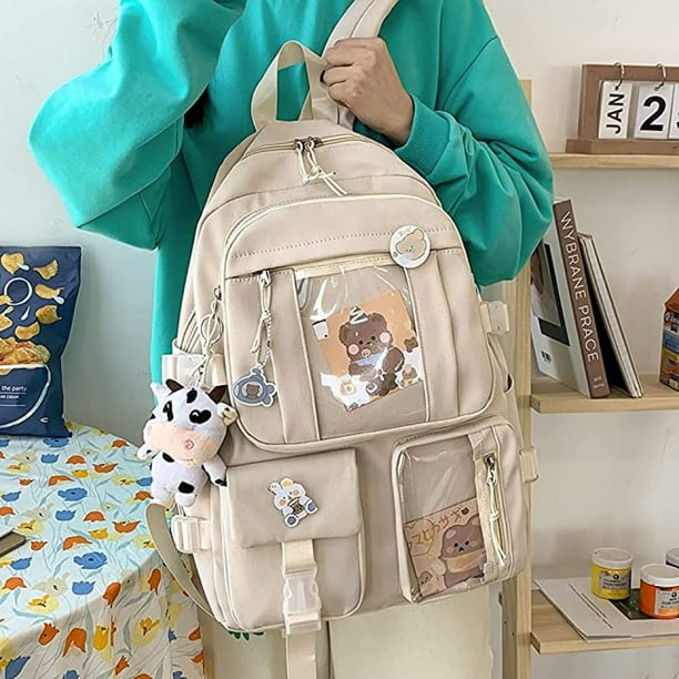Mochila con colgante Kawaii y accesorios bonita bolsa para libros de estudiantes hermosa mochila de viaje mochila escolar Harajuku para chicas
