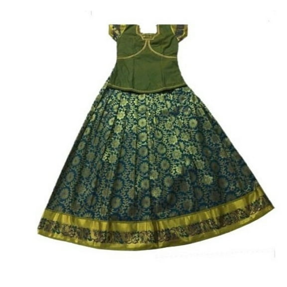 Krishna South Indian Lehenga Girls skirt Darker Green - 34" (SIDB11)