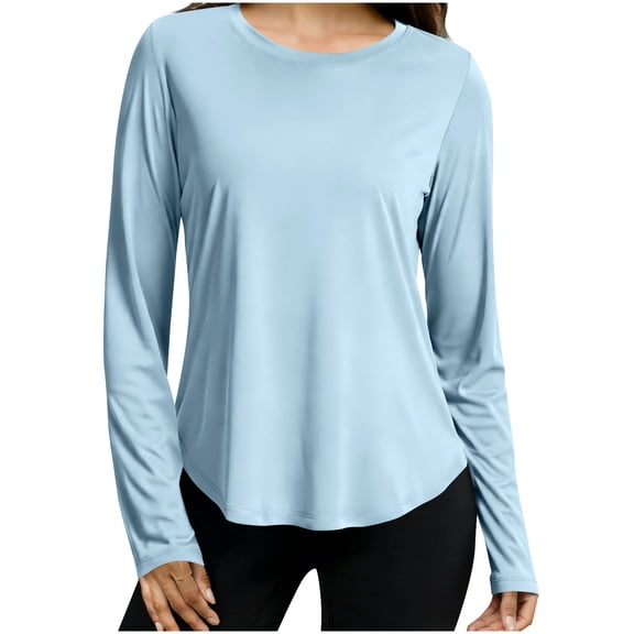 Purcolt Women UPF 50 UV Sun Protection Shirts Quick Dry Crew Neck Long Sleeve Tunic T Shirts Lightweight Rash Guard Workout Soprt Tops for Yoga Hiking Running
