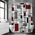 thumbnail image 2 of Red and Black Shower Curtain Grey and White Shower Curtains for Bathroom Mid Century Modern Abstract Geometric Shower Curtains Fabric with Hooks, 72" x 72", 2 of 6