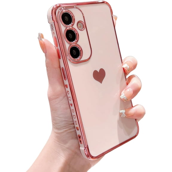 MYKOMI For Samsung Galaxy S26  Plus 6.7” 5g Phone Case,Luxury Plating Cute Love Heart Side Small Pattern Case Full Camera Protection Soft Silicone Shockproof Electroplated Bumper Cover