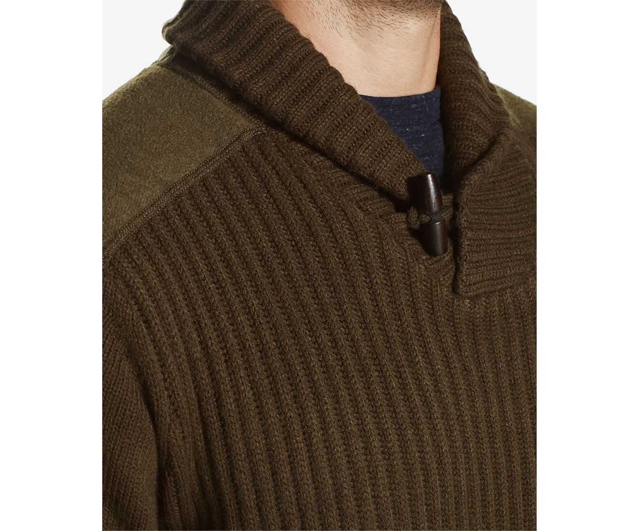 Weatherproof Vintage Mens Ribbed Toggle Shawl-Collar Sweater (Military  Olive, S)