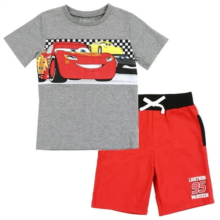 Boys Clothes 4t Disney Cars Toddler Boys' Lightning McQueen 2PC Tee & Short Set - Red/Grey - Sizes 3t, 4T & 5T ()
