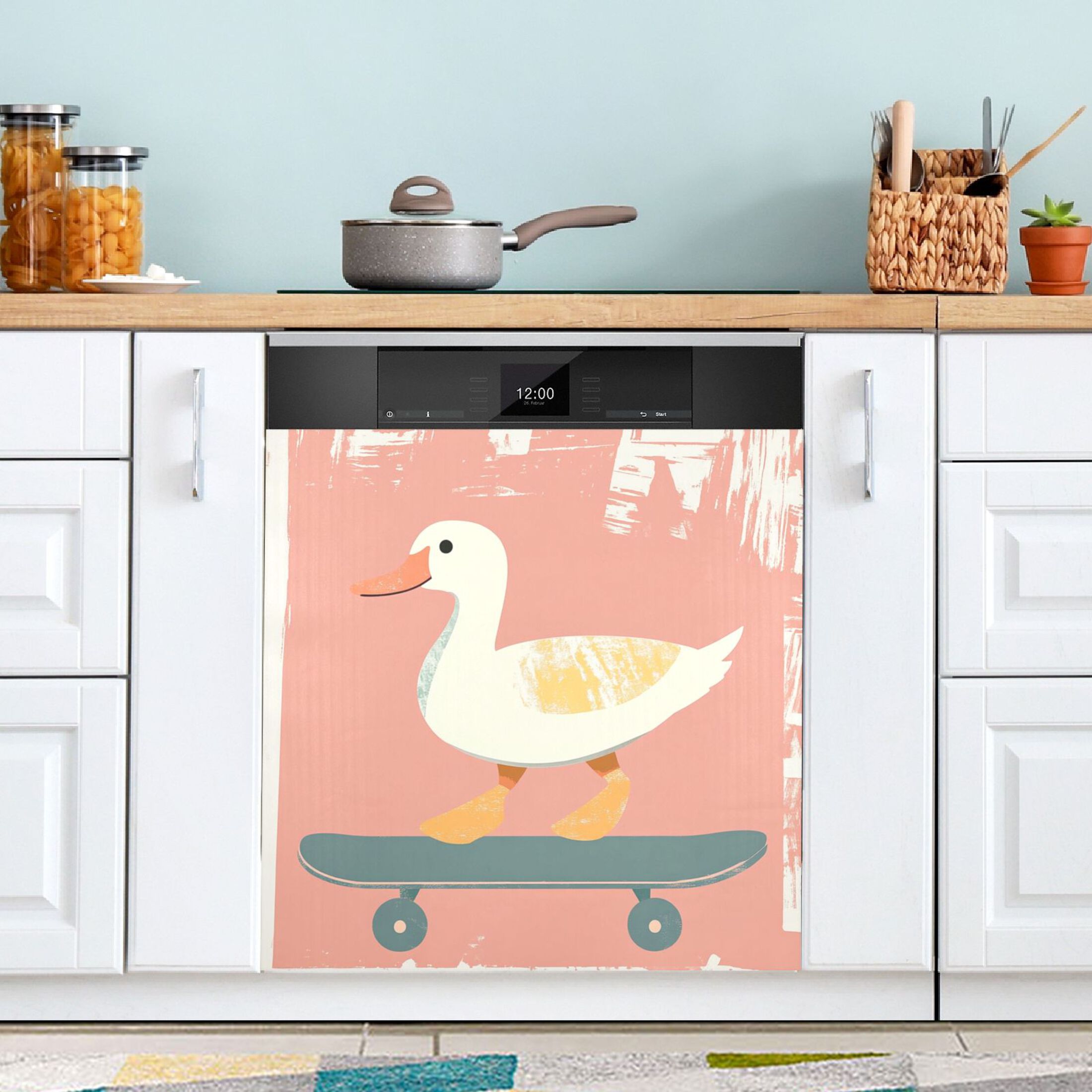 Dishwasher Magnetic Sticker 23x26 Inch Refrigerator Magnetic Sticker Washing Machine Magnetic Sticker Kitchen Panel Magnetic Sticker Home Decor Cute Skateboard Duck