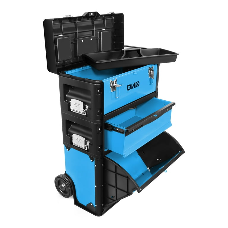 DNA Motoring 3-Tier Rolling Plastic Tool Box Storage, Heavy Duty