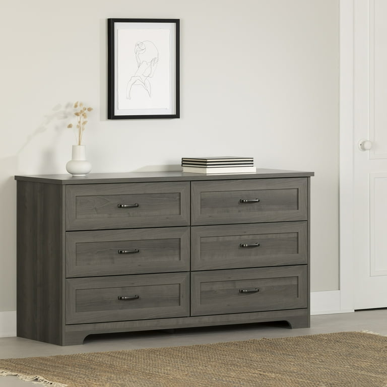 South Shore Prairie Farmhouse 6 Drawer Double Dresser Gray Maple