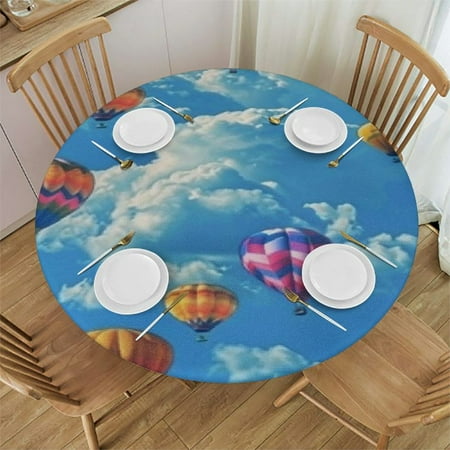 

Autua Clouds Round Table Cover Stain Resistant Washable for Indoor Outdoor Kitchen Dining Wedding Parties 100% Polyester Elastic Edge Tablecloth 31 -35