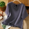thumbnail image 4 of ZQUUVOU Womens T-Shirts Solid Color Short Sleeved Ruffle Hem Crew Neck Top(Navy,XL), 4 of 8