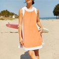 thumbnail image 4 of Women's Fashion Color Block Loose Side Slit Crewneck Sleeveless Pullover Tops With Pockets And Shorts Two-Piece Set, 4 of 6