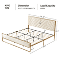 thumbnail image 5 of King Size Bed Frame, Golden Metal Platform Bed Frame with Velvet Upholstered Headboard, Beige, 5 of 7