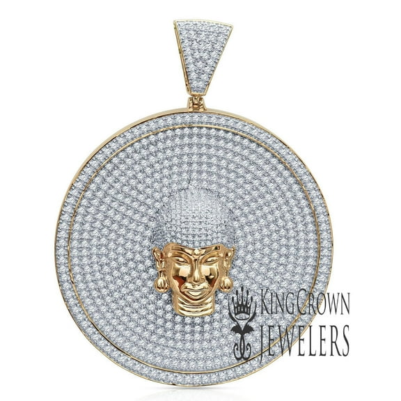 Mens Genuine Sterling Silver Buddha Charm 10K Yellow Gold Finish Lab Diamonds Pendant Medallion Jumbo 3''