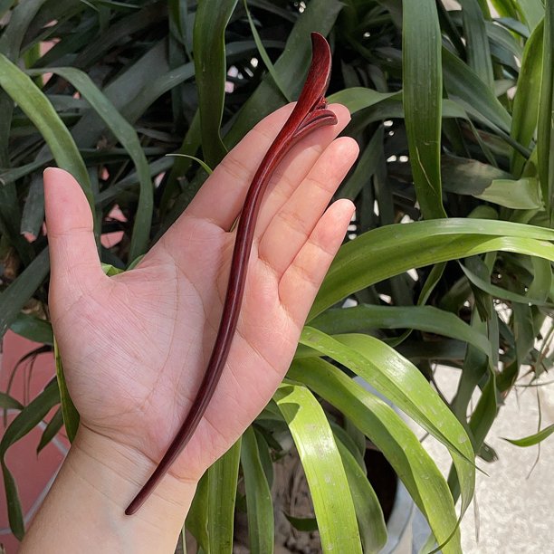 Horquilla antigua tallada en madera de sándalo rojo lobular, placa para el cabello, artesanías de madera pulida a mano, regalos antiguos de caoba