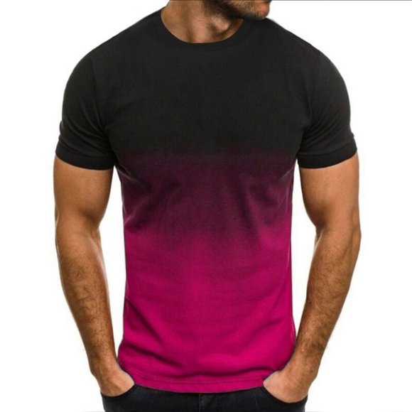 lcziwo Short Sleeve Tshirts Shirts for Men Tie Dye T Shirt Striped Color Block Shirt Round Neck Tee Shirt Graphic Fashion Top 2024 Hot Pink M