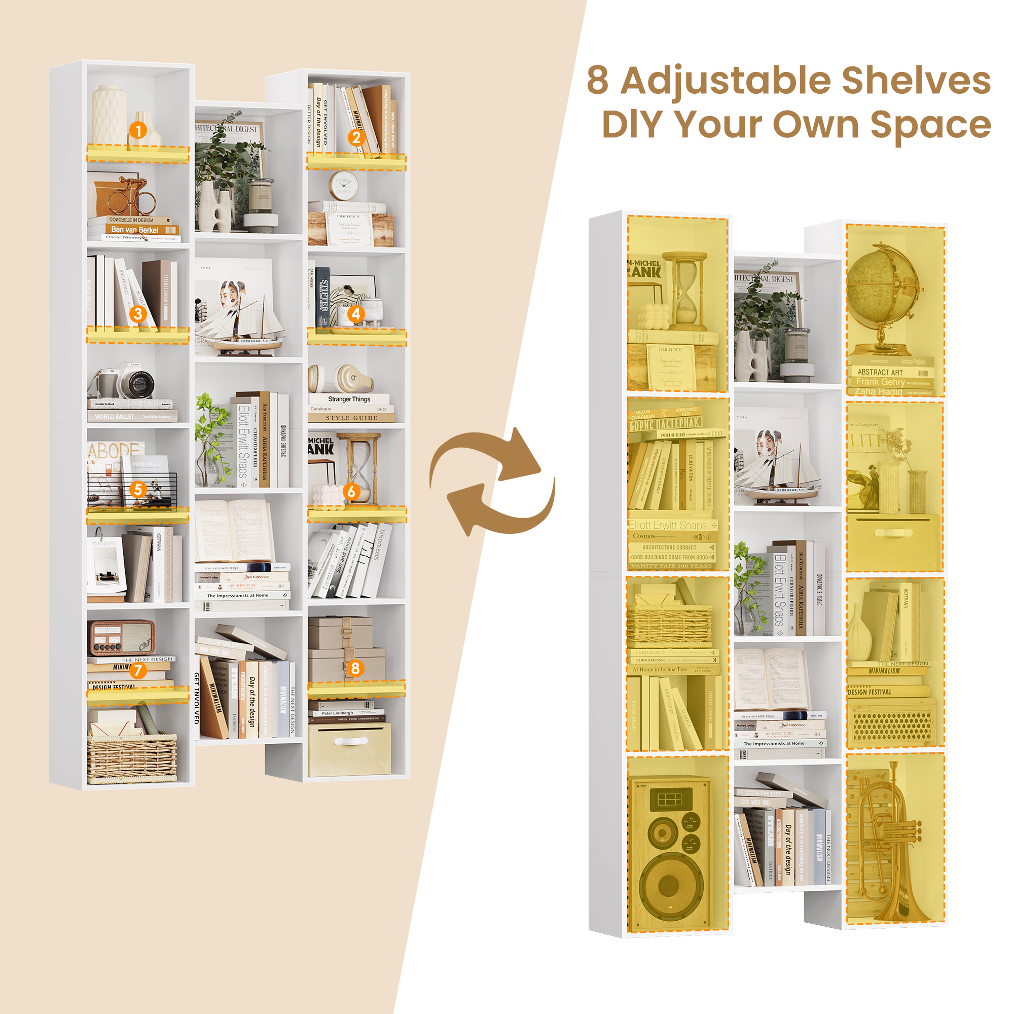 Homfa 21-Cube Bookcase, 71 in, White photo 8
