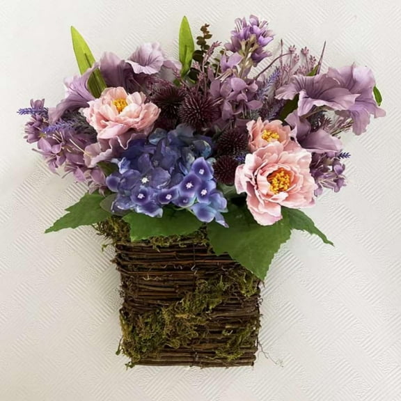 Lavender Basket Wreath for Front Door, Versatile Decor Farmhouse Colorful Cottage Wreath, Beautiful Artificial Spring and Summer Wreath, Artificial Flower Wreath for Front Door or Spring Decor