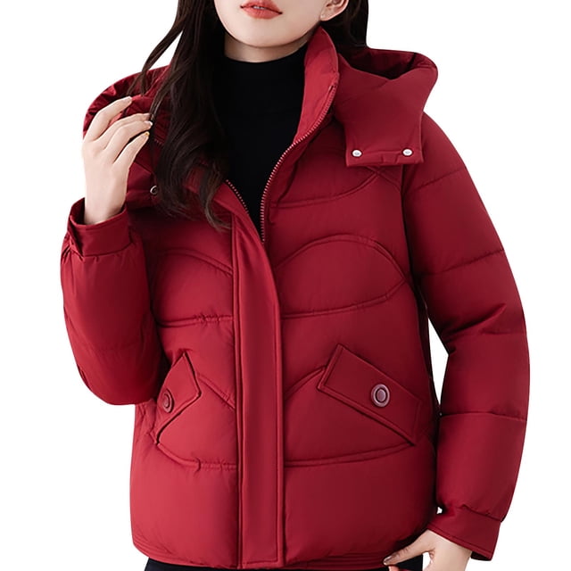Économies d'Automne/hiver! srobpty Manteau Matelassé à Manches Longues pour Femmes, Veste à Capuche Décontractée Colorée à Manches Longues pour Dames Rouge, TG