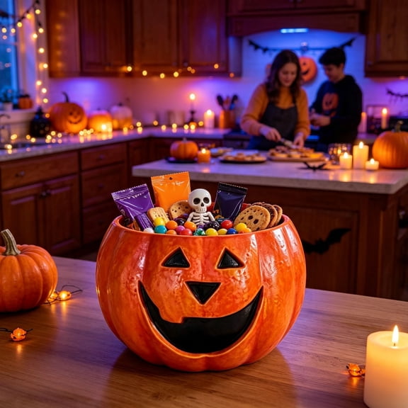 Liamobondopolis Halloween Pumpkin Candy Bowl Ceramic Jack O Lantern 7.9 Inch