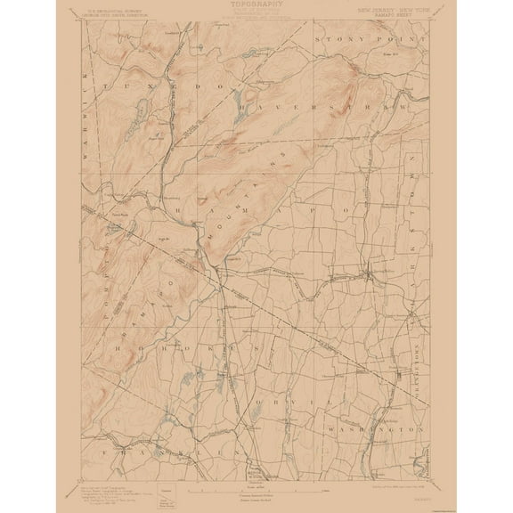 Topographical Map - Ramapo New York Sheet - USGS 1893 - 23 x 29.43 - Vintage Wall Art
