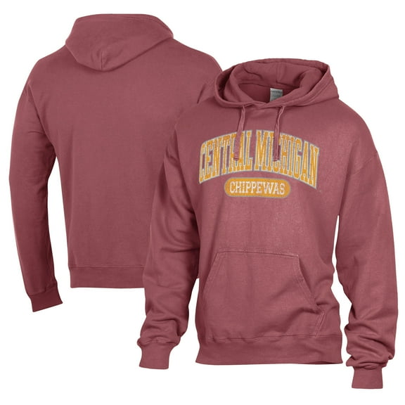 Men's Comfort Wash  Maroon Central Michigan Chippewas Lightweight Fleece Pullover Hoodie