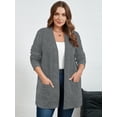 thumbnail image 2 of SHOWMALL Women's Plus Open Front Fall Cardigan V Neck Sweater Long Sleeve Causal Button Down Soft 1X Gray Stripe Warm Knit Cardigan, 2 of 9