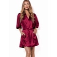 thumbnail image 2 of Turquaz Linen Wine Red Satin Kimono Short Robe, 2 of 5