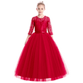 thumbnail image 5 of IBTOM CASTLE Flower Girls Long Floral Boho Lace Wedding Bridesmaid Dress 3/4 Sleeves Princess Puffy Maxi Tulle Pageant Formal Party Gowns 5-6 Years Red, 5 of 8