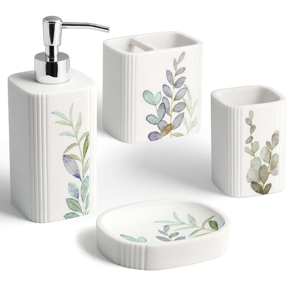 Allure Home Creation Botanical Leaves 4-Piece Bathroom Accessory Set