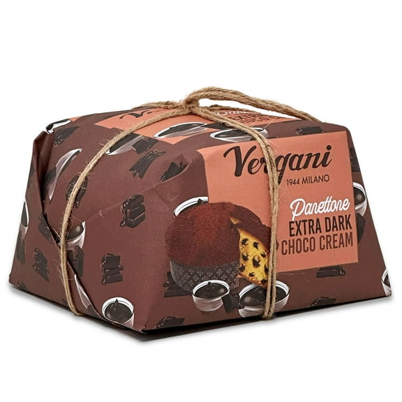 Vergani Extra Dark Chocolate Panettone, Pack of 1 -Traditional Italian Holiday Cake with Rich Chocolate Filling