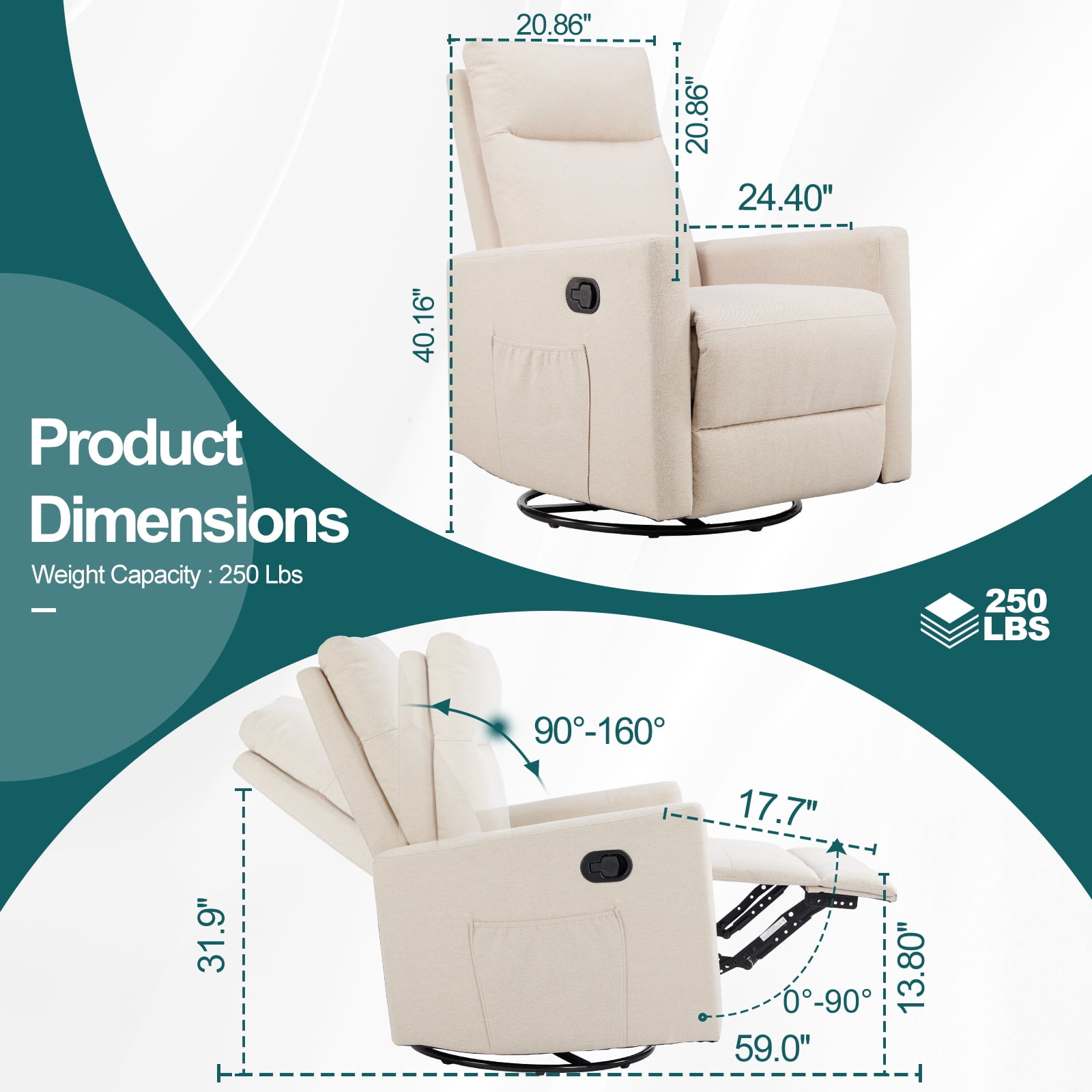 JOINSUN Cozy Swivel Nursery Chair – Silent Gliding Recliner with Footrest, Ideal for Feeding, Cuddling & Napping, Beige