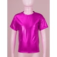 thumbnail image 3 of Eandarui Kids Girls Boys Shiny Metallic Short Sleeves Hip Hop Jazz Crop Tops Dancewear Gymnastics Hot Pink 120, 3 of 7