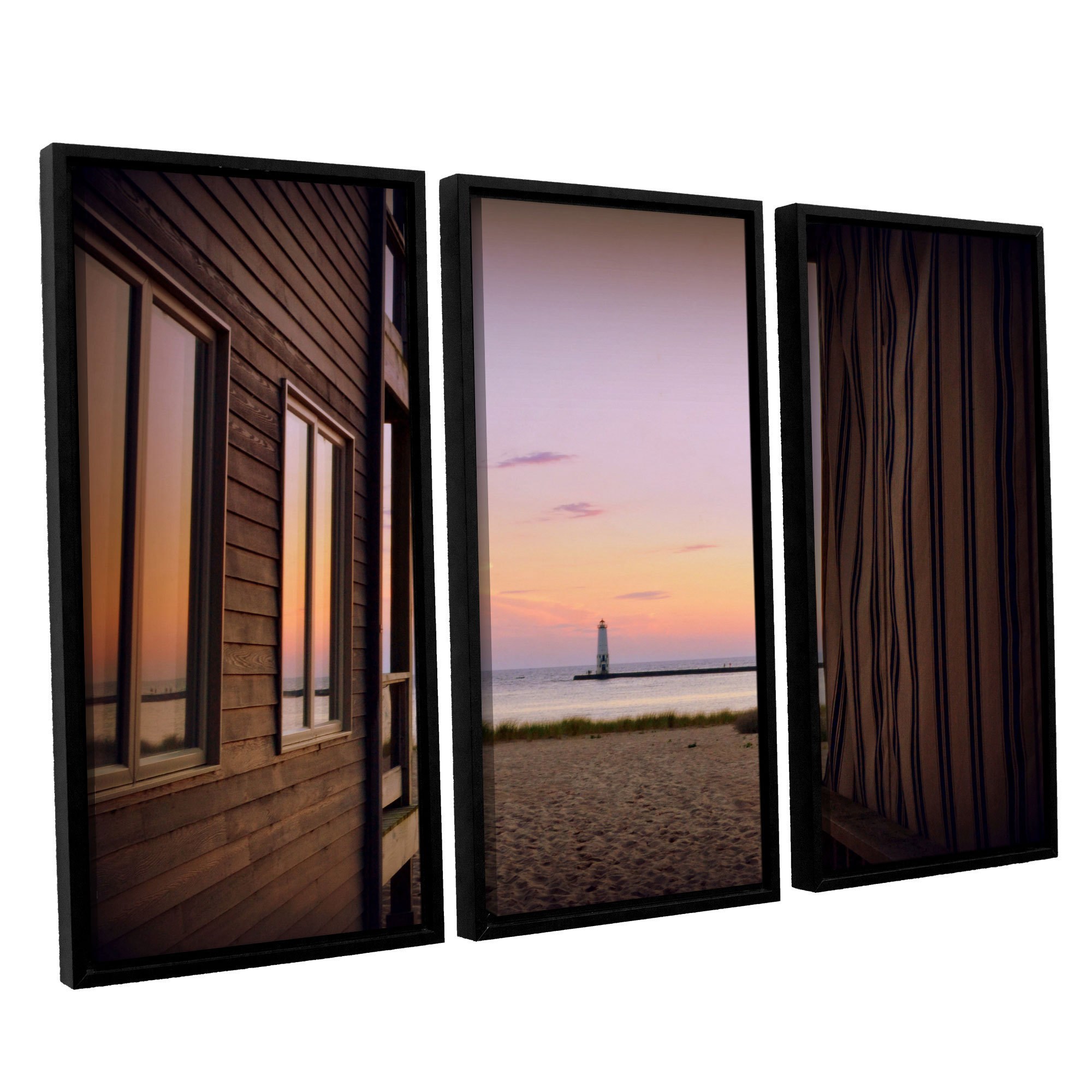 ArtWall Kevin Calkins "Sunset Over the Lake" 3-Piece Floater Framed Canvas Set