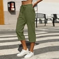 thumbnail image 2 of TAGOLD Womens Summer Capris Solid Color Linen Straight Leg Pocket Drawstring Elastic Waist Pants, 2 of 5