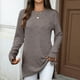 thumbnail image 1 of Heisall Women's Autumn Winter Tops Long Sleeve Solid Color Jacquard Pattern Round Neck Loose Split Hem Casual Fashion Blouses, 1 of 7