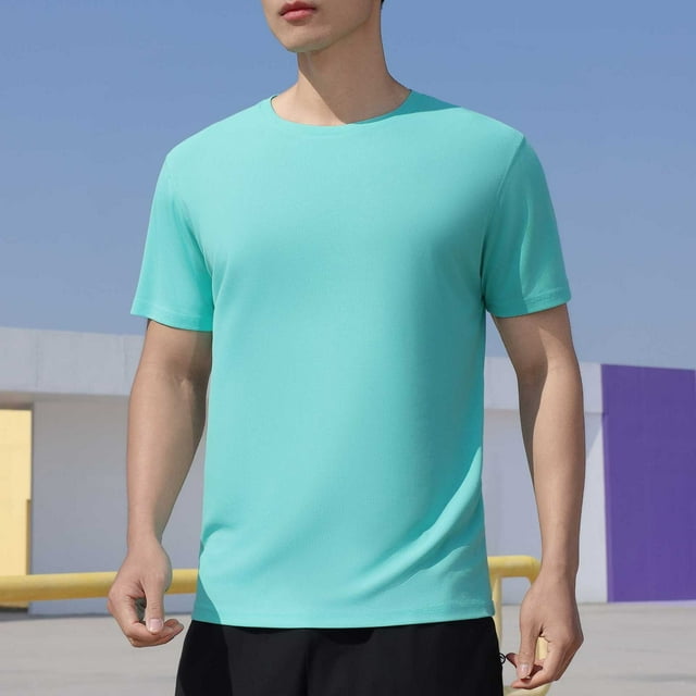 Styesk T-Shirts pour Homme Couleur Unie Décontractés Élastiques Sport à Manches Courtes à Col Rond Blouses