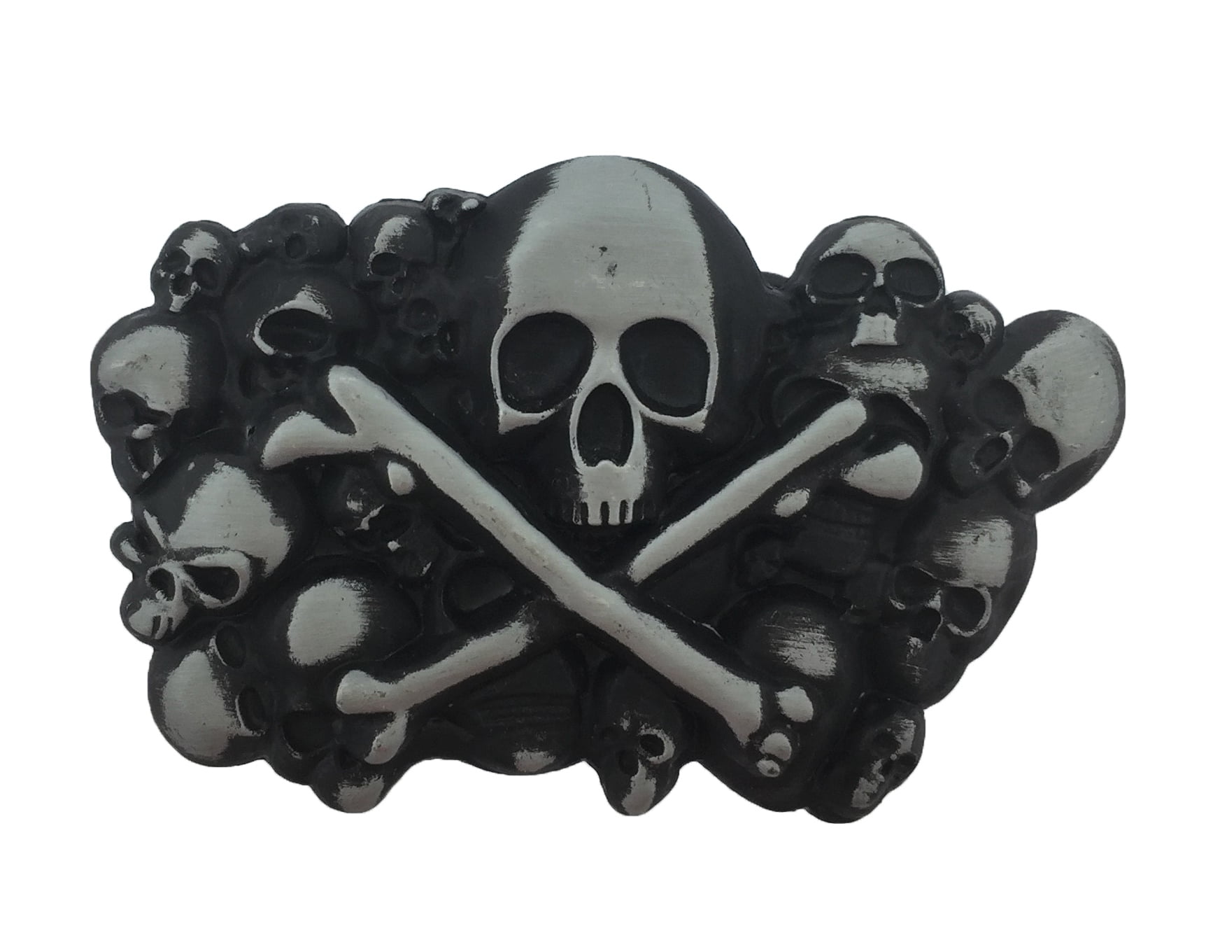 Skull Belt Buckle Multiple Skeletons Graveyard Antiqued Metal Finished