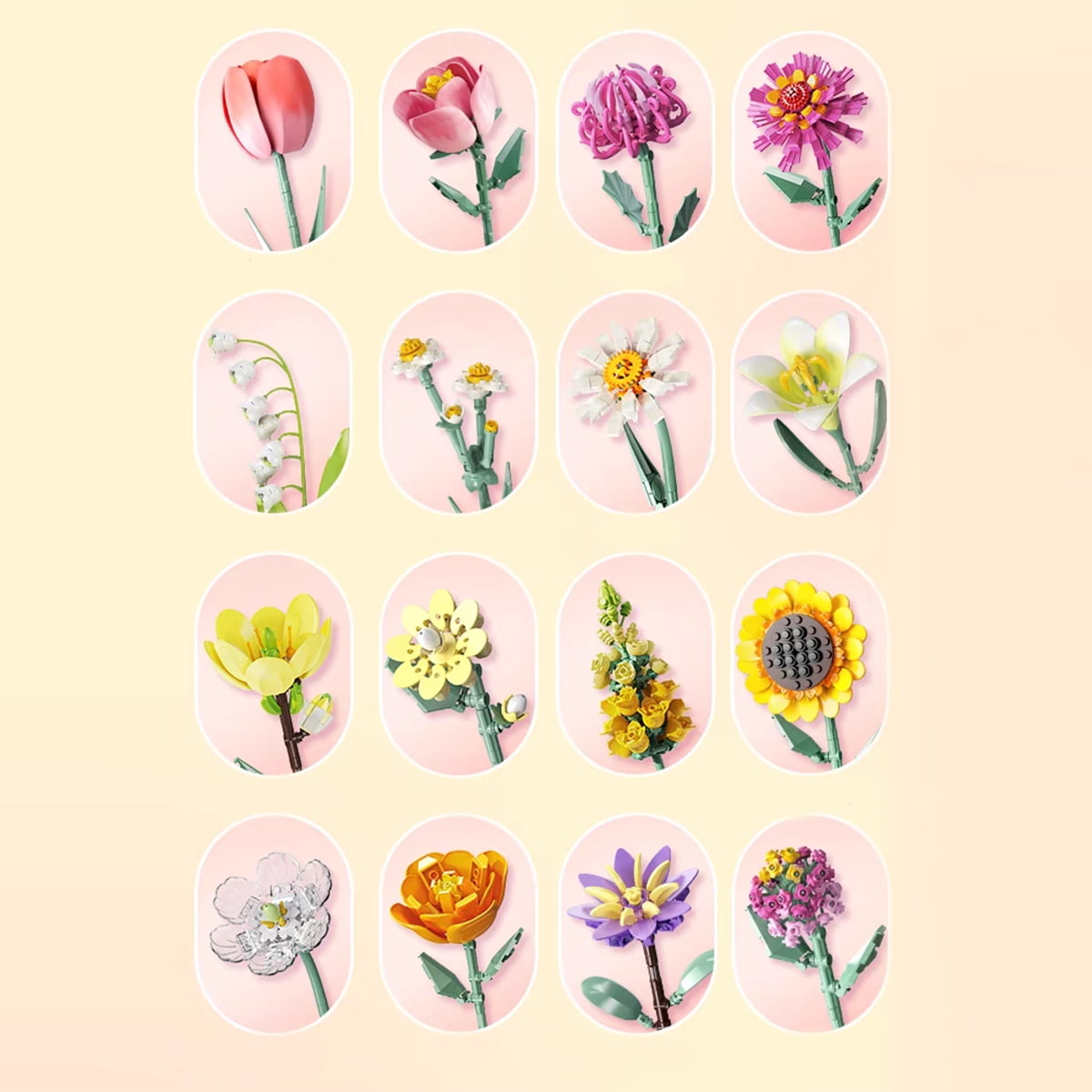 Valentine's Day Building Set: Flower Bouquet Bricks, DIY Artificial Floral Gift for Her, Romantic Home Decor Building Blocks