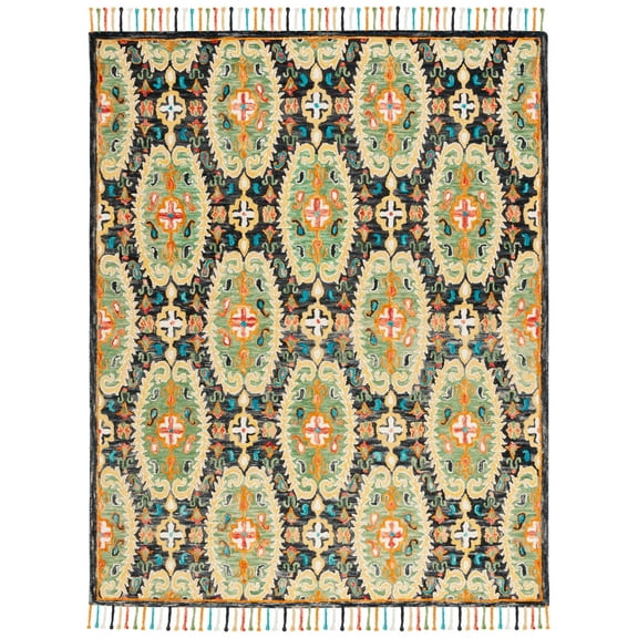 SAFAVIEH Blossom Signe Southwestern Wool Fringed Area Rug, Charcoal/Gold, 4' x 6'