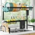 thumbnail image 6 of Over The Sink Dish Drying Rack - Adjustable 2 Tier Large Capacity Stainless Steel Drainer with Cutlery & Utensil Holders, Kitchen Storage & Organization, 30"-33.9" L x 11" W x 21.5" H, White, 6 of 14