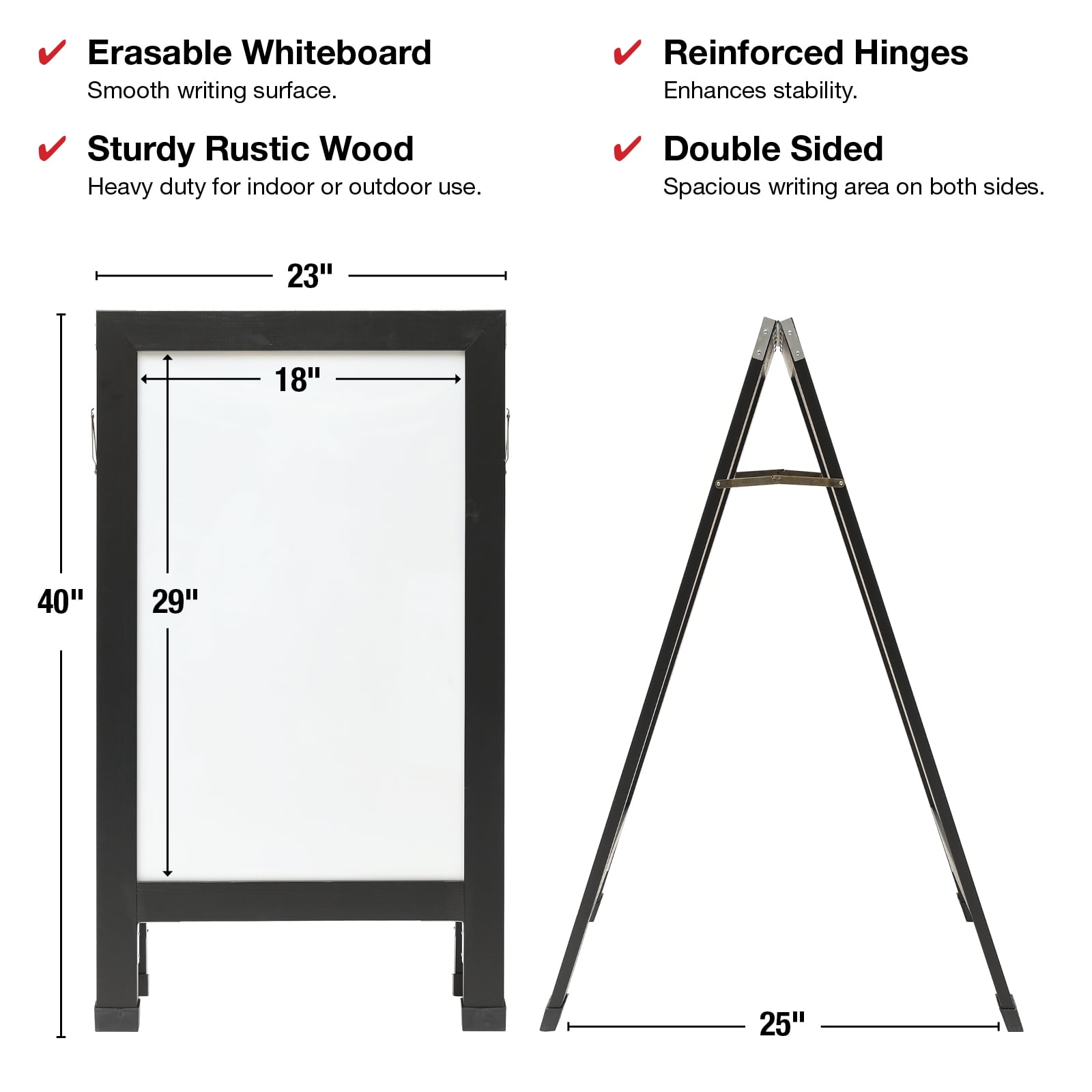 Excello Global Products Indestructible A-Frame Whiteboard, Dry-Erase Board, Presentation Board for Meetings, and Collaborative Sessions, Black, 40" x 22"