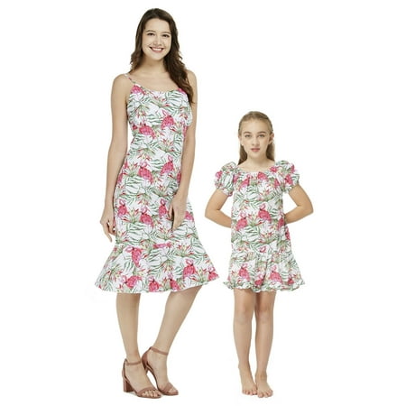 

Matching Hawaiian Luau Mother Mermaid Dress Daughter Muumuu Dress in Flamingo in Love