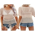thumbnail image 4 of Tenue de Plage d'Été Ample pour Femmes, Cache-Maillot à Manches Courtes, Col Ras du Cou, Ajourée, à Lacets, 4 of 5